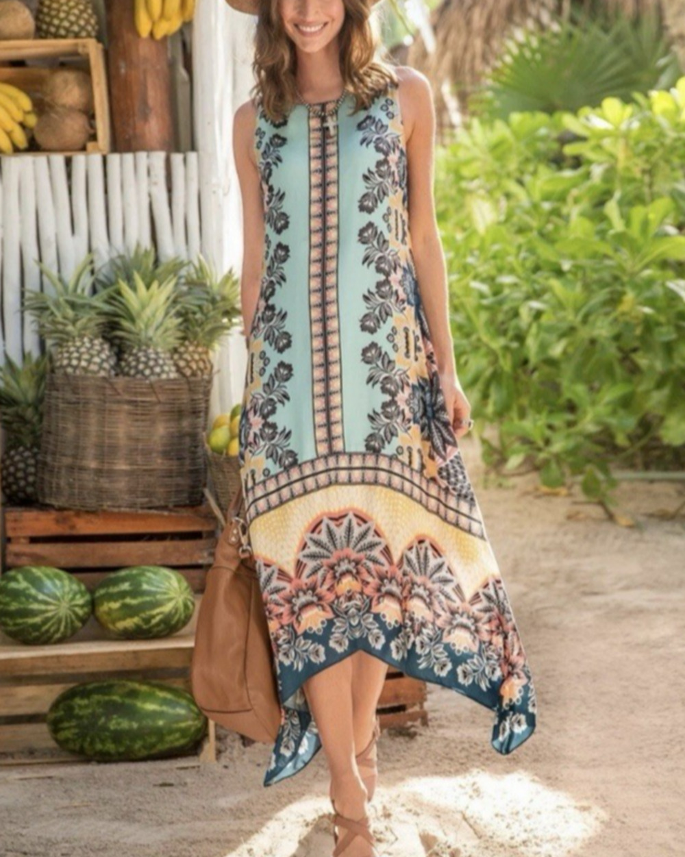 Sundance Enchanted Island Dress Size 10 Handkerchief Hemline Sleeveless Boho